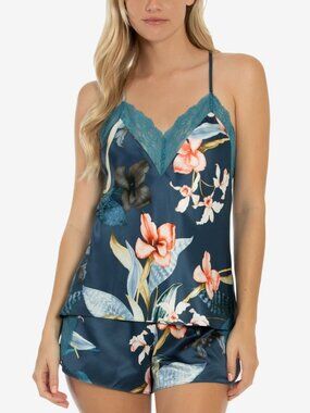 Linea Donatella Womens Tropical Print Satin Cami & Tap Shorts Lingerie Set